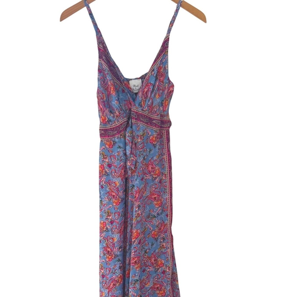 Silk Paisley Floral Maxi Dress Blue Pink Boho Fairy Ethereal Mermaid Luxury Sm - Picture 2 of 10